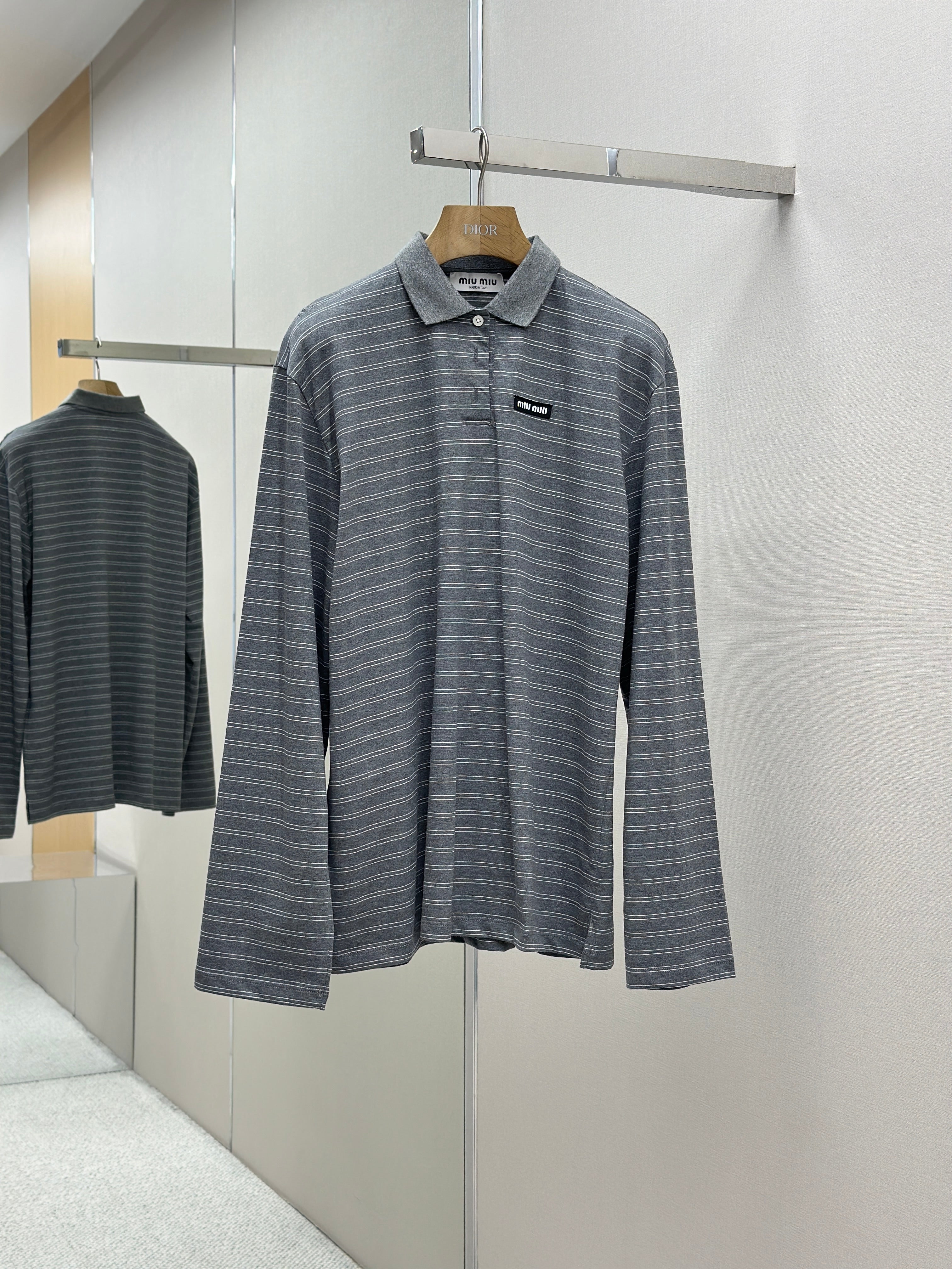 Pre-Owned Miu Miu Striped Polo Shirt – Like New Long-Sleeve Knit Top, Chic Minimalist Style