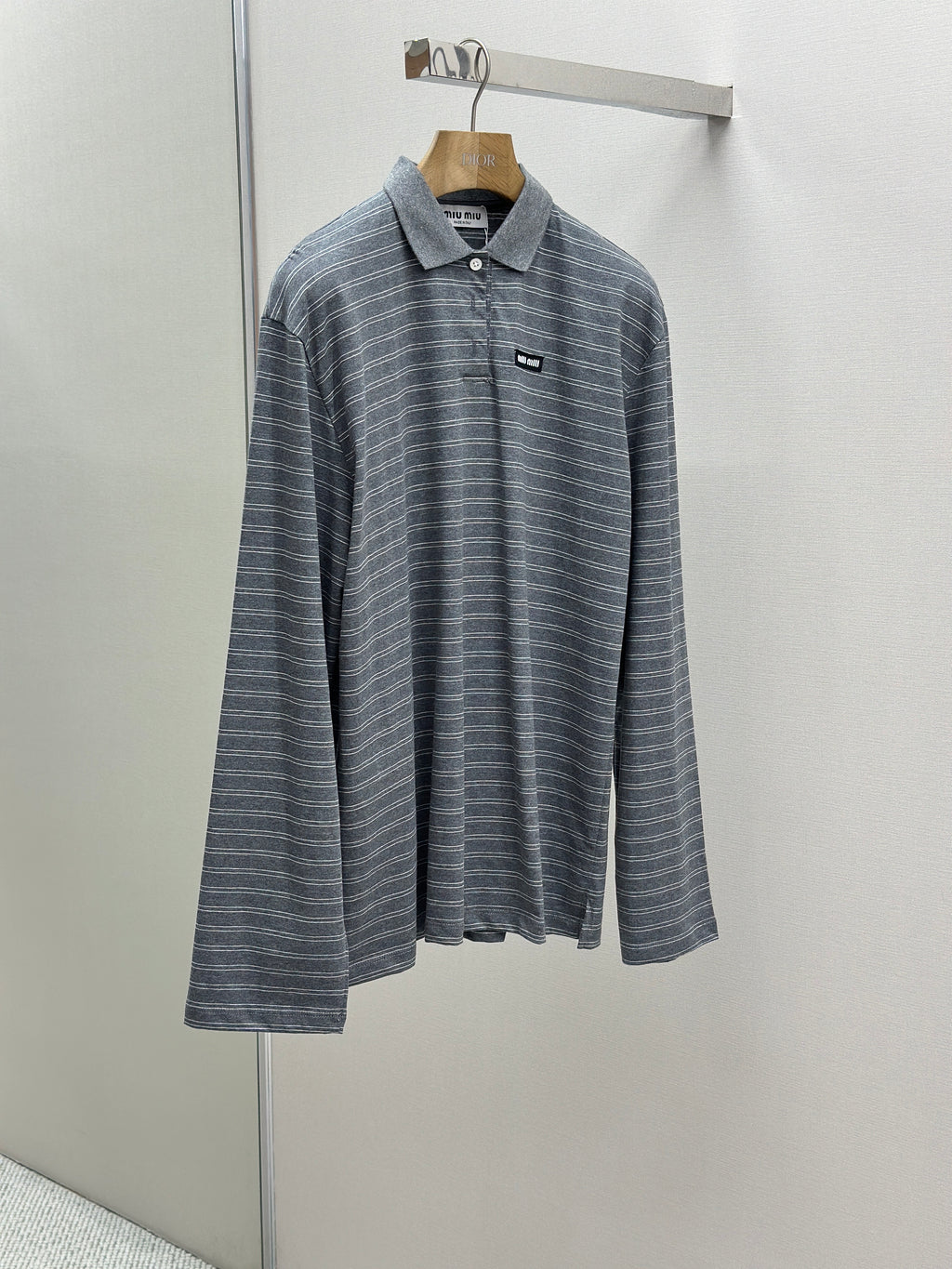 Pre-Owned Miu Miu Striped Polo Shirt – Like New Long-Sleeve Knit Top, Chic Minimalist Style