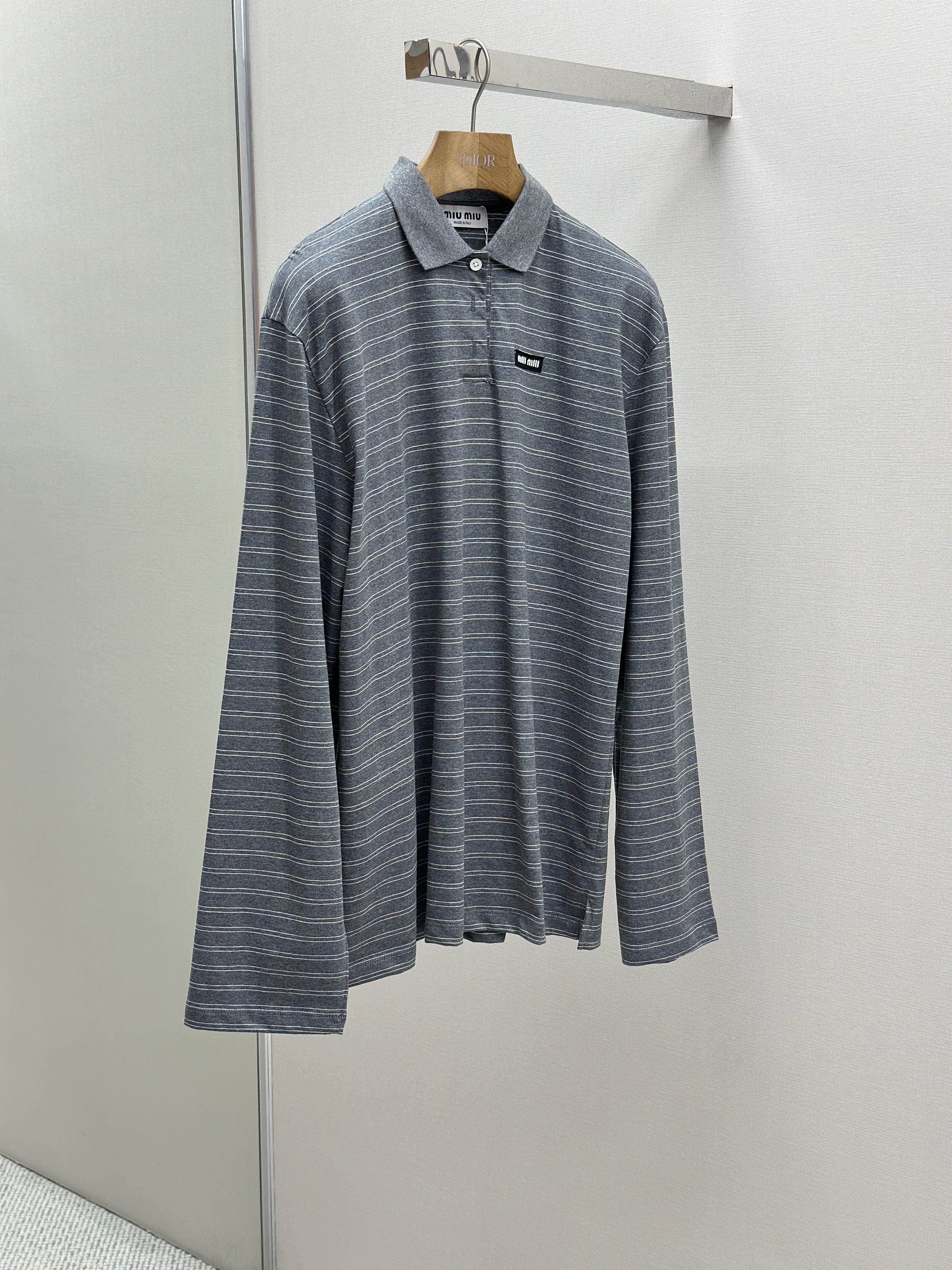 Pre-Owned Miu Miu Striped Polo Shirt – Like New Long-Sleeve Knit Top, Chic Minimalist Style