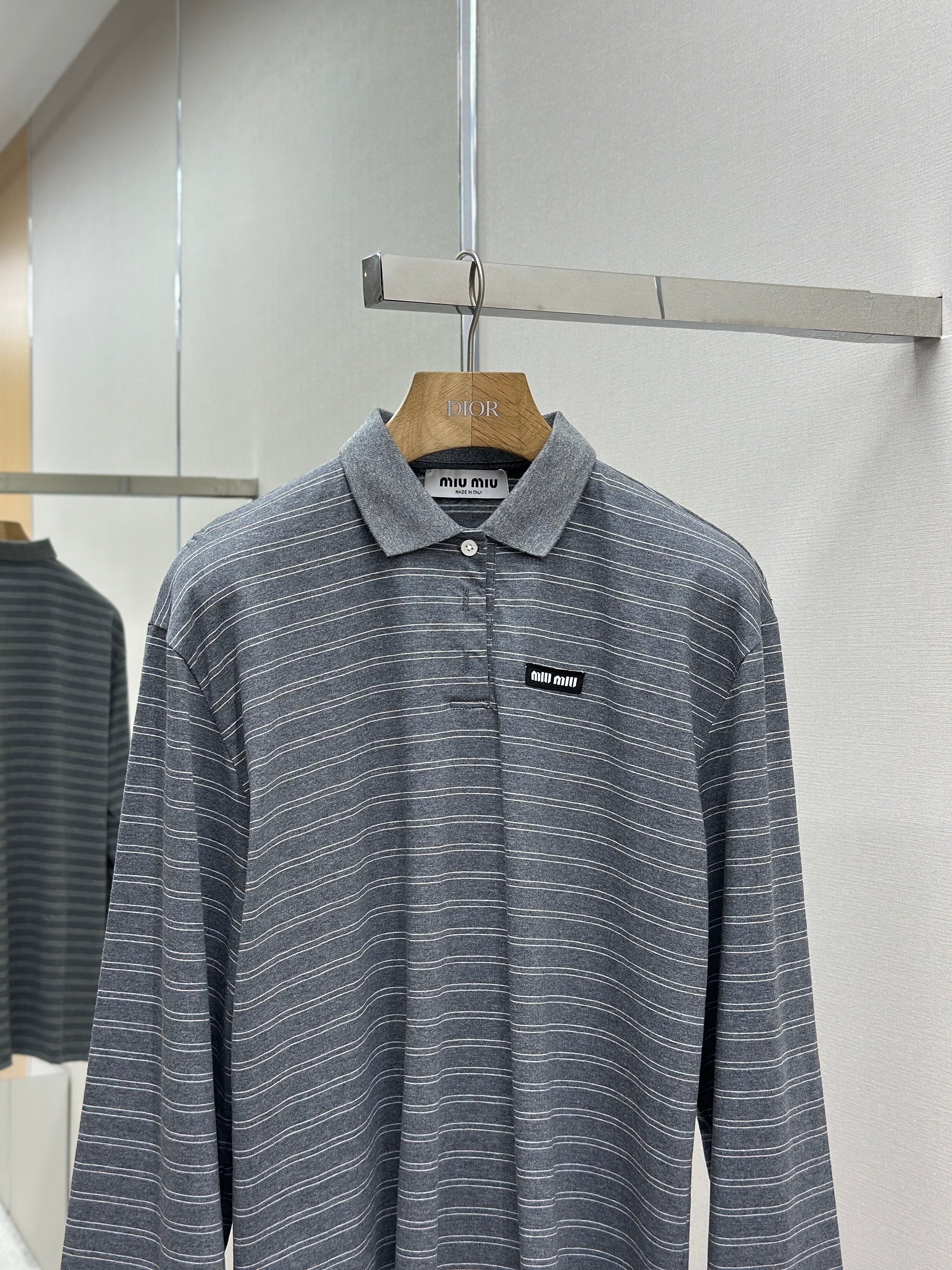 Pre-Owned Miu Miu Striped Polo Shirt – Like New Long-Sleeve Knit Top, Chic Minimalist Style