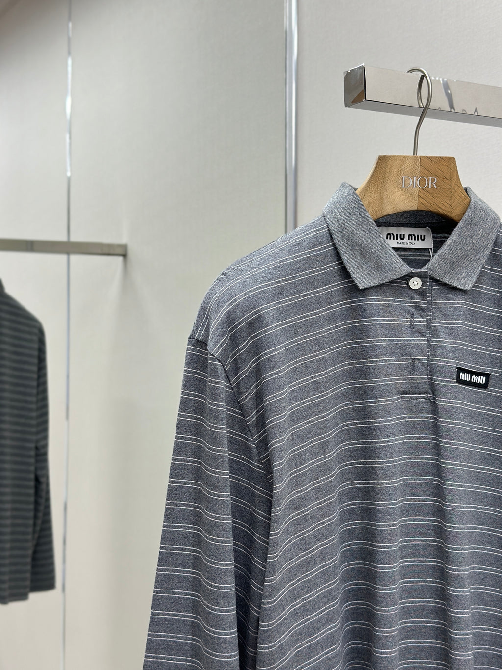 Pre-Owned Miu Miu Striped Polo Shirt – Like New Long-Sleeve Knit Top, Chic Minimalist Style