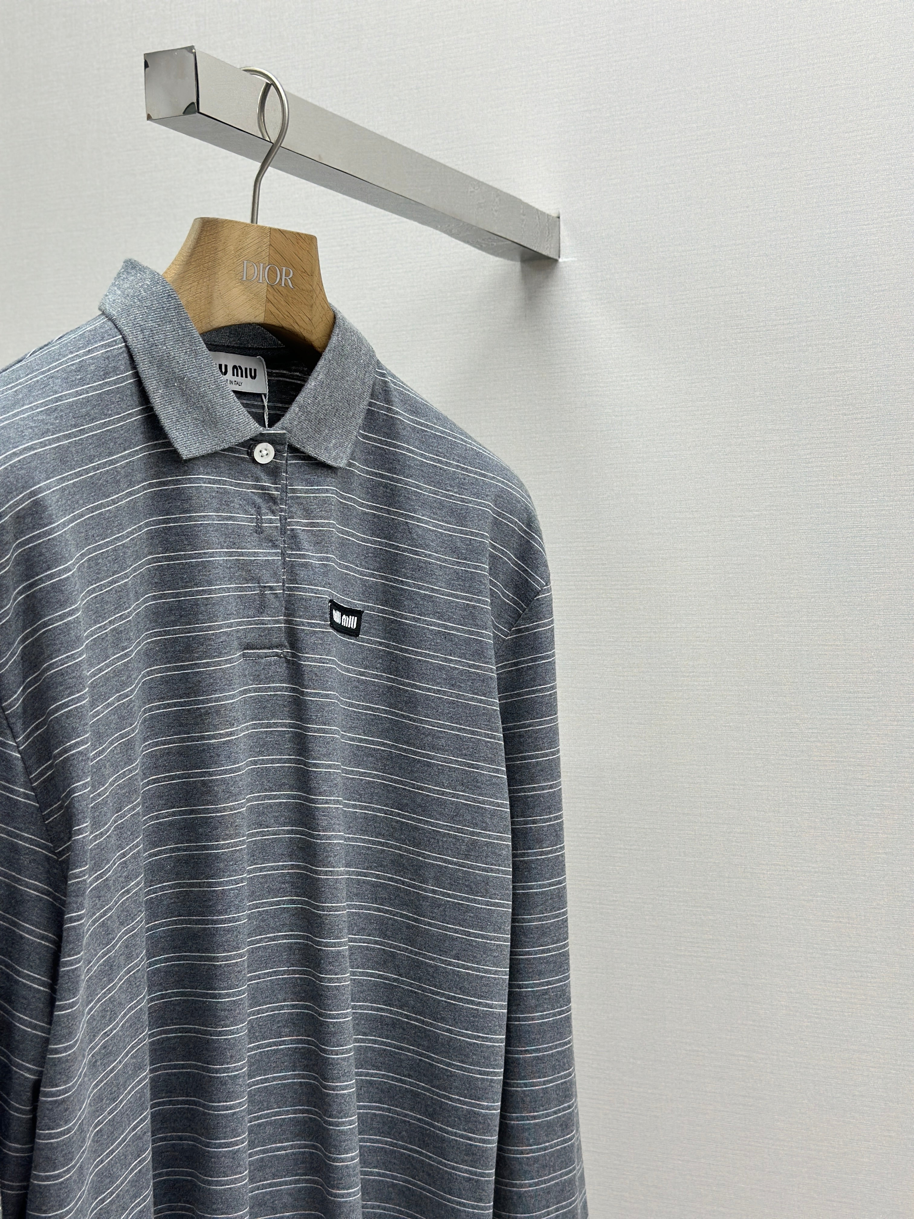 Pre-Owned Miu Miu Striped Polo Shirt – Like New Long-Sleeve Knit Top, Chic Minimalist Style