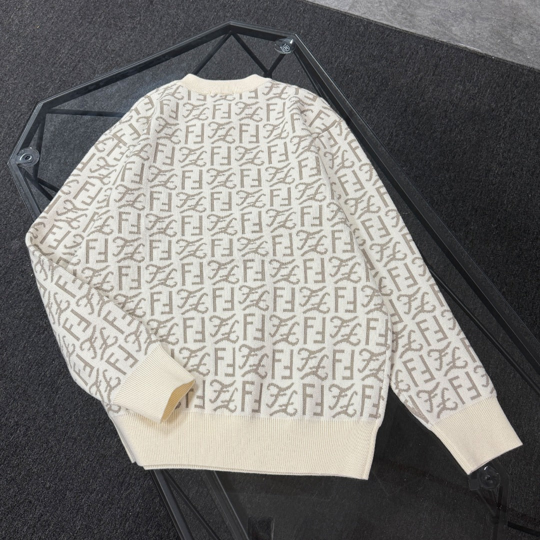 Pre-Owned Fendi Wool Knit Sweater – Like New FF Monogram Crewneck Luxury Knitwear