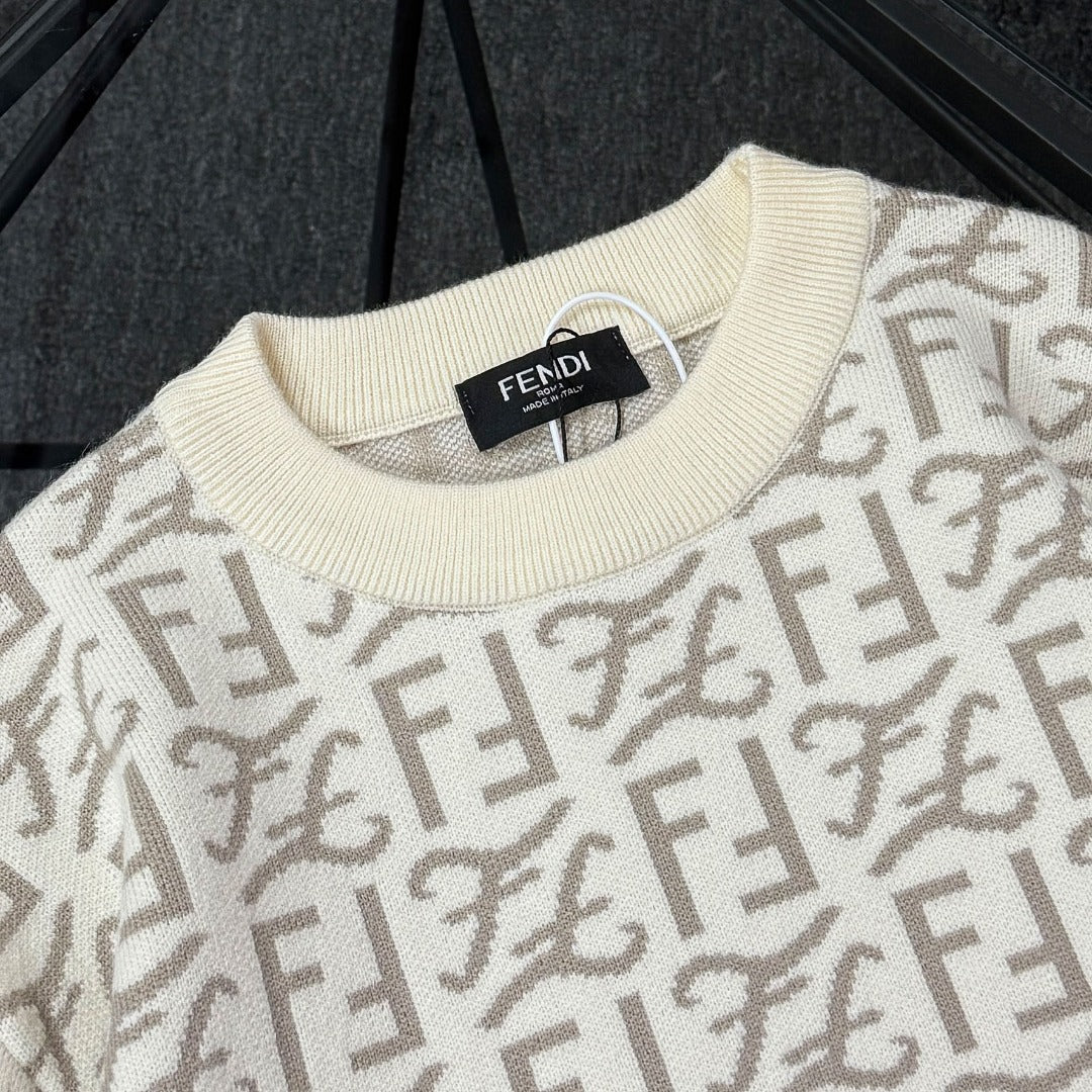 Pre-Owned Fendi Wool Knit Sweater – Like New FF Monogram Crewneck Luxury Knitwear