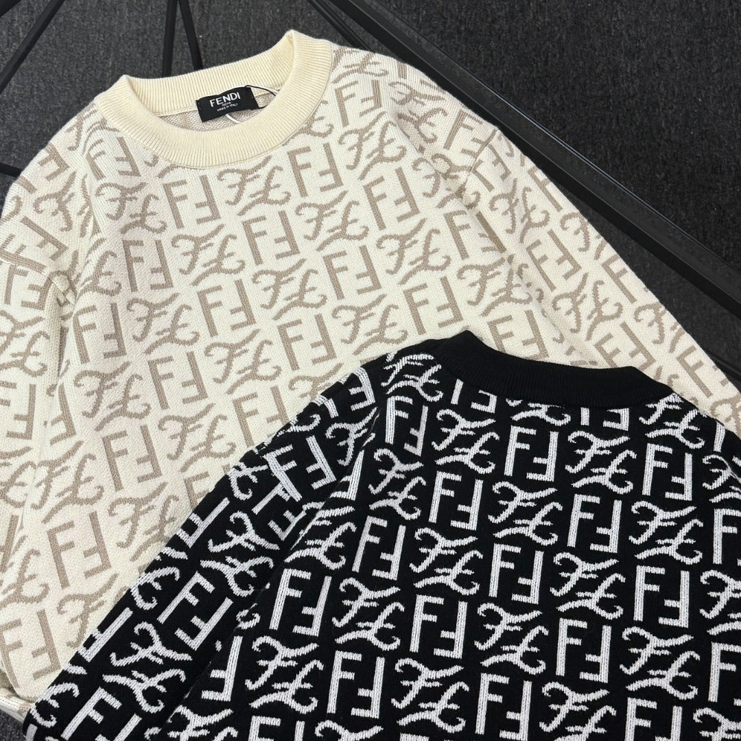 Pre-Owned Fendi Wool Knit Sweater – Like New FF Monogram Crewneck Luxury Knitwear