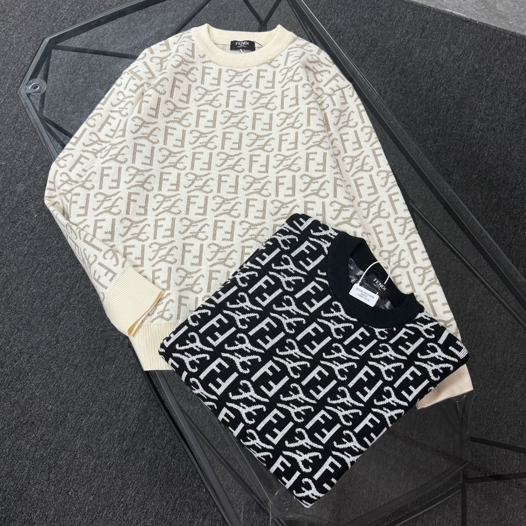 Pre-Owned Fendi Wool Knit Sweater – Like New FF Monogram Crewneck Luxury Knitwear
