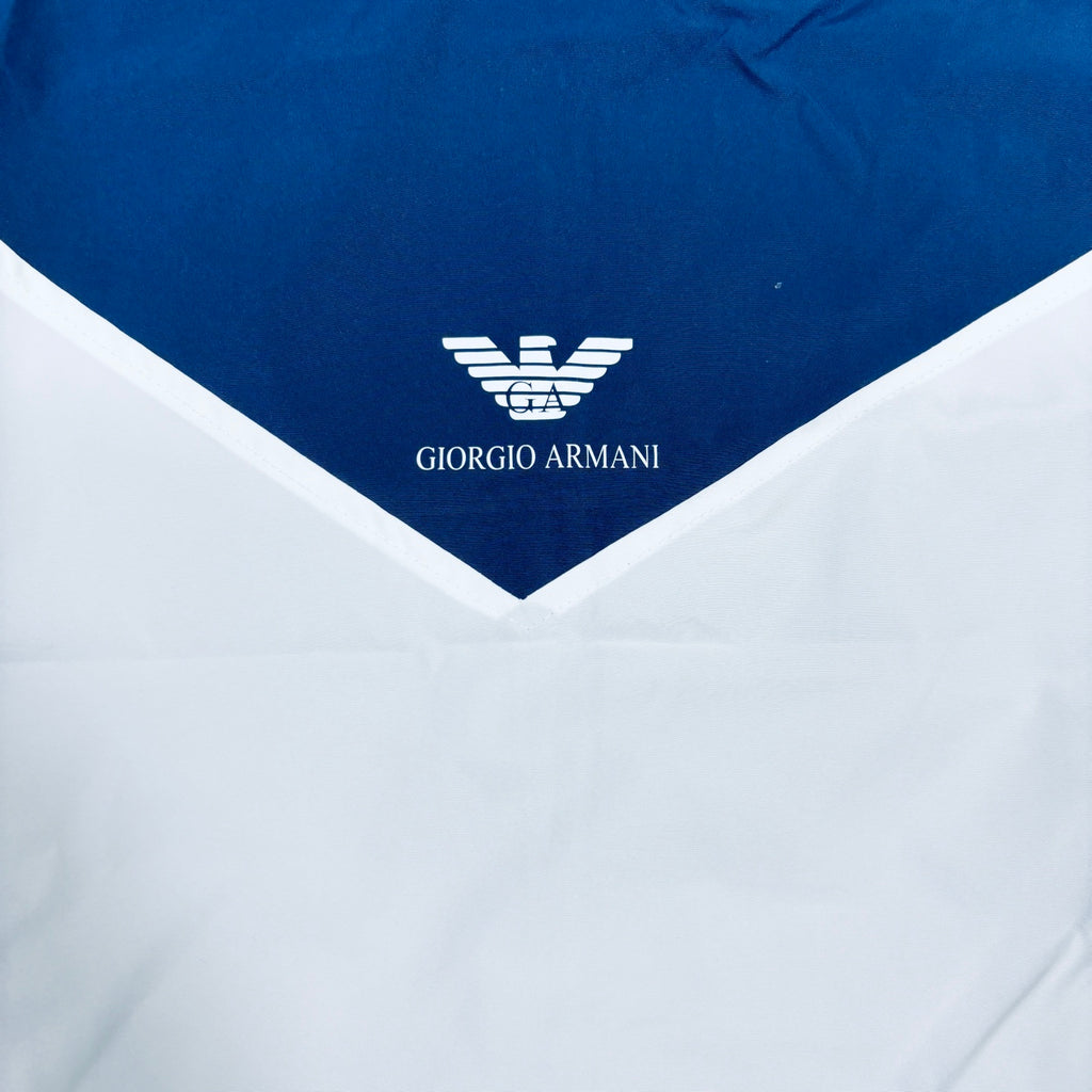 Armani Vintage Outdoor Windbreaker Jacket – Blue & White Contrast Hoodie, Rare 2025 FW Edition, Near New Condition