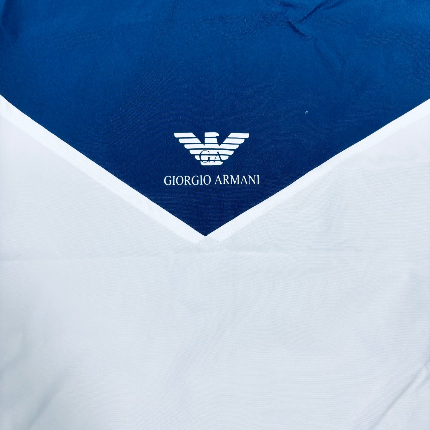 Armani Vintage Outdoor Windbreaker Jacket – Blue & White Contrast Hoodie, Rare 2025 FW Edition, Near New Condition