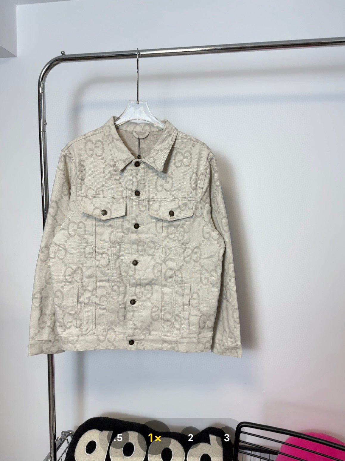 Pre-Owned Gucci GG Monogram Denim Jacket – Vintage Jacquard Logo Pattern, Timeless Statement Piece