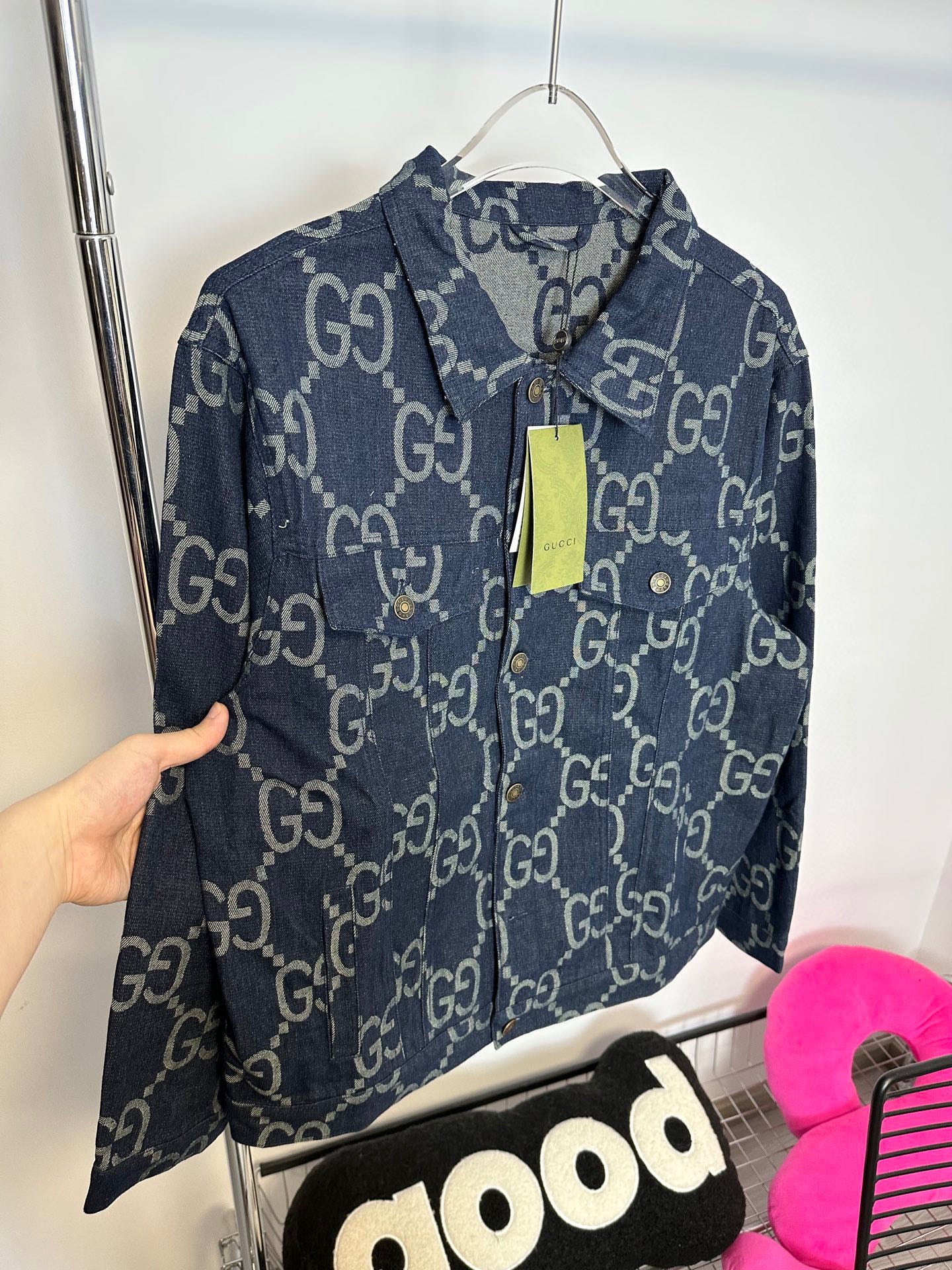 Pre-Owned Gucci GG Monogram Denim Jacket – Vintage Jacquard Logo Pattern, Timeless Statement Piece
