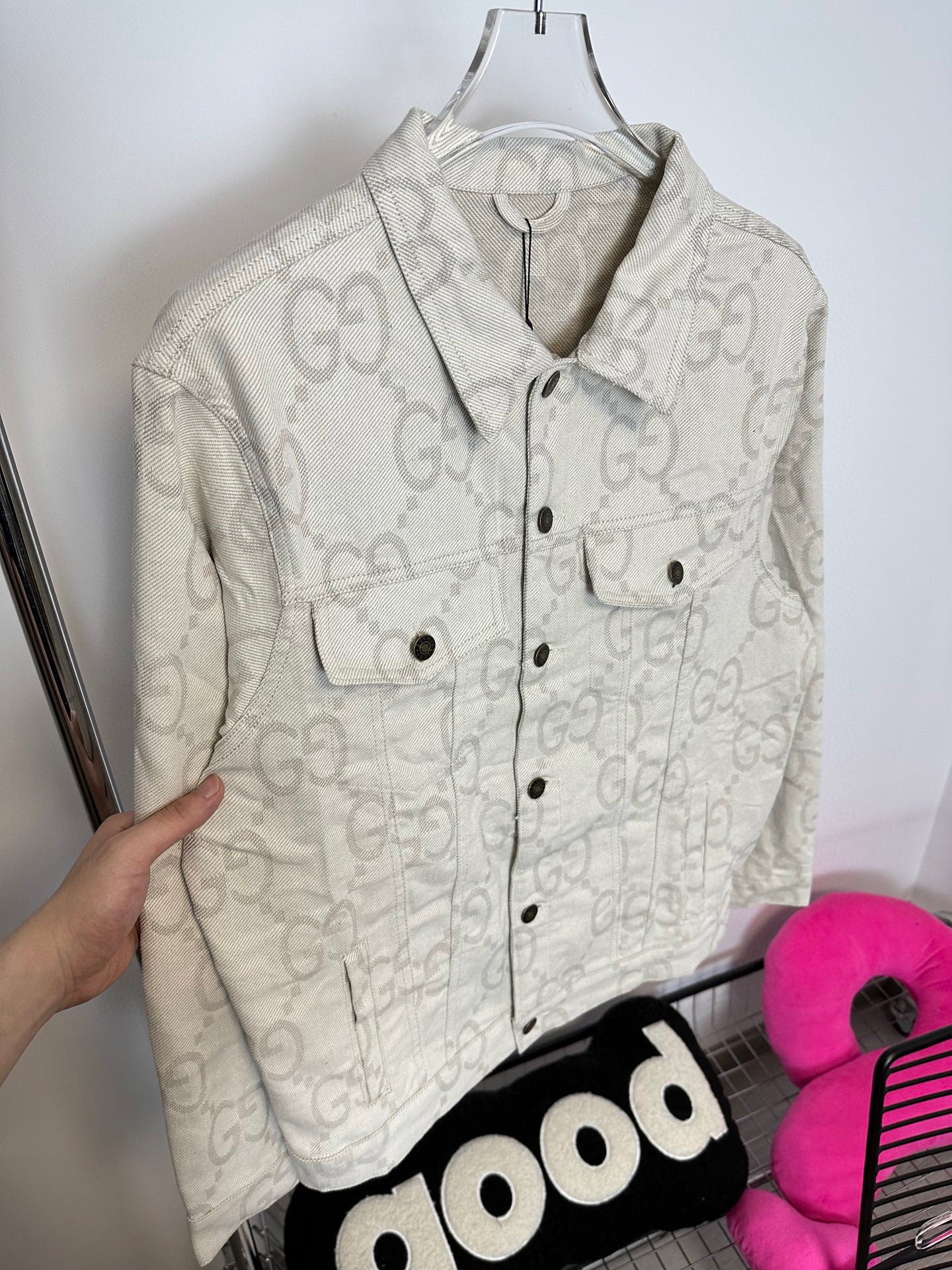 Pre-Owned Gucci GG Monogram Denim Jacket – Vintage Jacquard Logo Pattern, Timeless Statement Piece