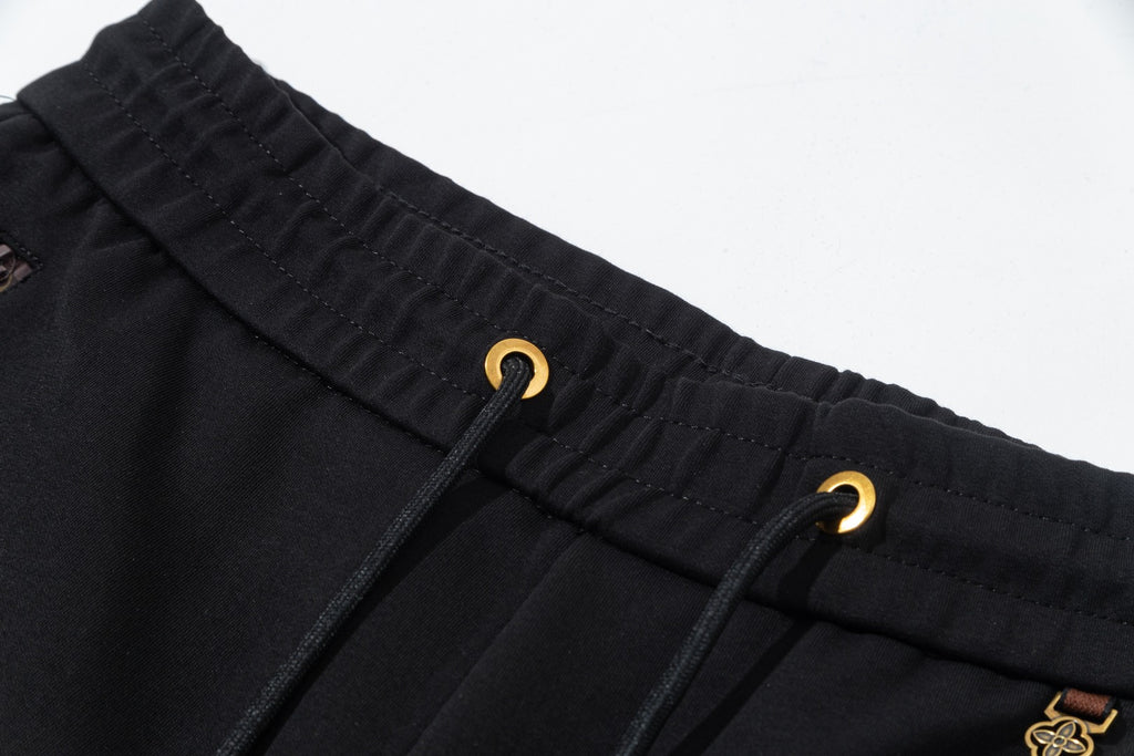 Pre-Owned Louis Vuitton Casual Sweatpants – Black Drawstring Logo Patch, Versatile Streetwear Luxury