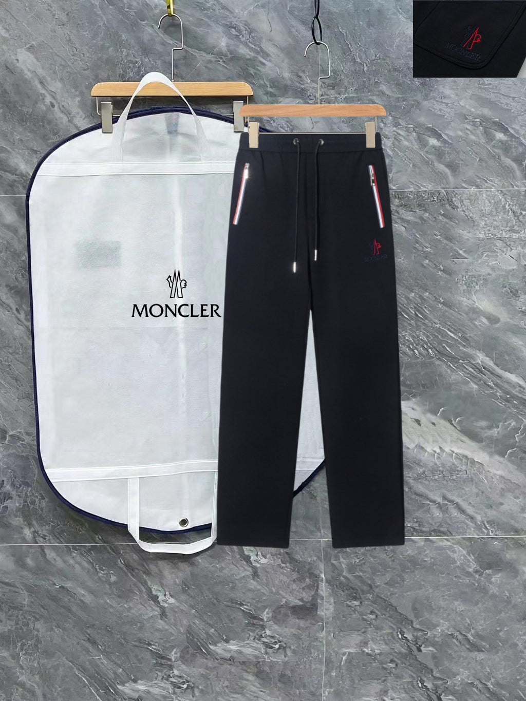 Pre-Owned Moncler Casual Sweatpants – Black Drawstring Logo Detail, Premium Athleisur