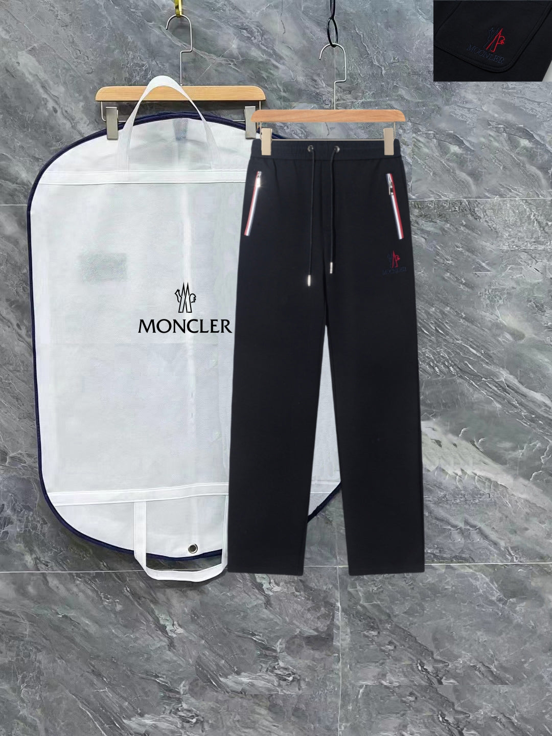 Pre-Owned Moncler Casual Sweatpants – Black Drawstring Logo Detail, Premium Athleisur