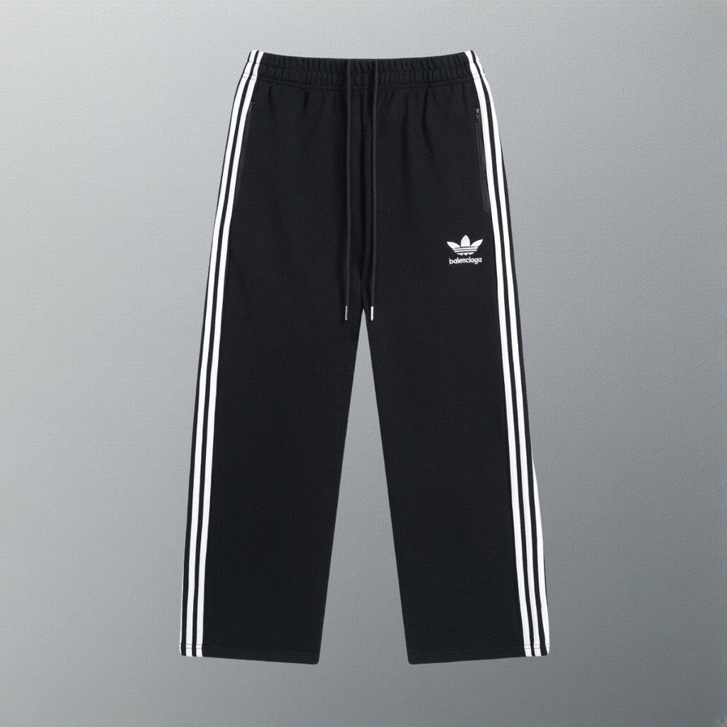 Pre-Owned Balenciaga x Adidas Collaboration Track Pants – Black Three Stripes, Embroidered Trefoil Logo, Luxury Athleisure
