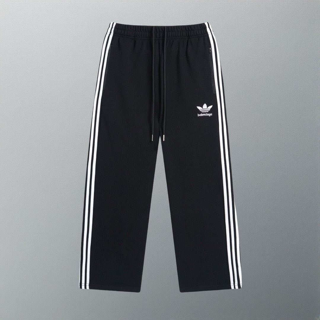 Pre-Owned Balenciaga x Adidas Collaboration Track Pants – Black Three Stripes, Embroidered Trefoil Logo, Luxury Athleisure