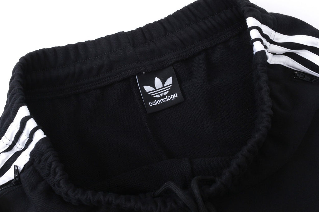 Pre-Owned Balenciaga x Adidas Collaboration Track Pants – Black Three Stripes, Embroidered Trefoil Logo, Luxury Athleisure