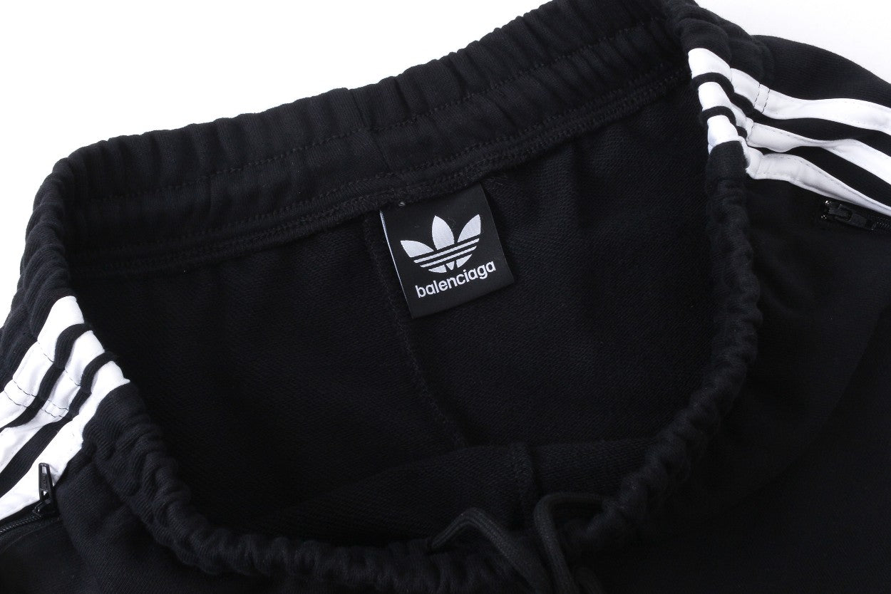 Pre-Owned Balenciaga x Adidas Collaboration Track Pants – Black Three Stripes, Embroidered Trefoil Logo, Luxury Athleisure