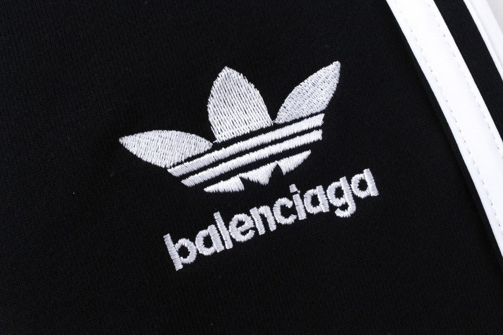 Pre-Owned Balenciaga x Adidas Collaboration Track Pants – Black Three Stripes, Embroidered Trefoil Logo, Luxury Athleisure