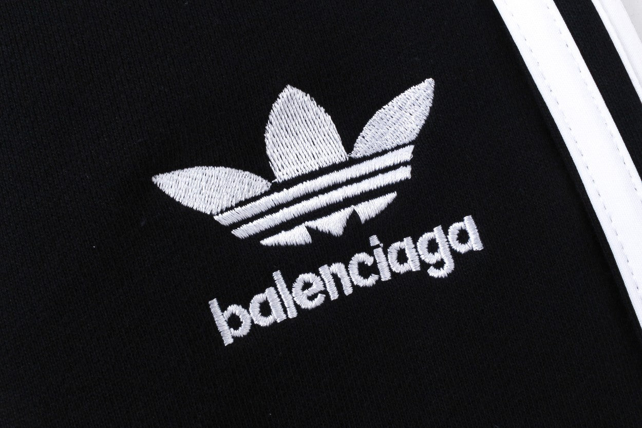 Pre-Owned Balenciaga x Adidas Collaboration Track Pants – Black Three Stripes, Embroidered Trefoil Logo, Luxury Athleisure