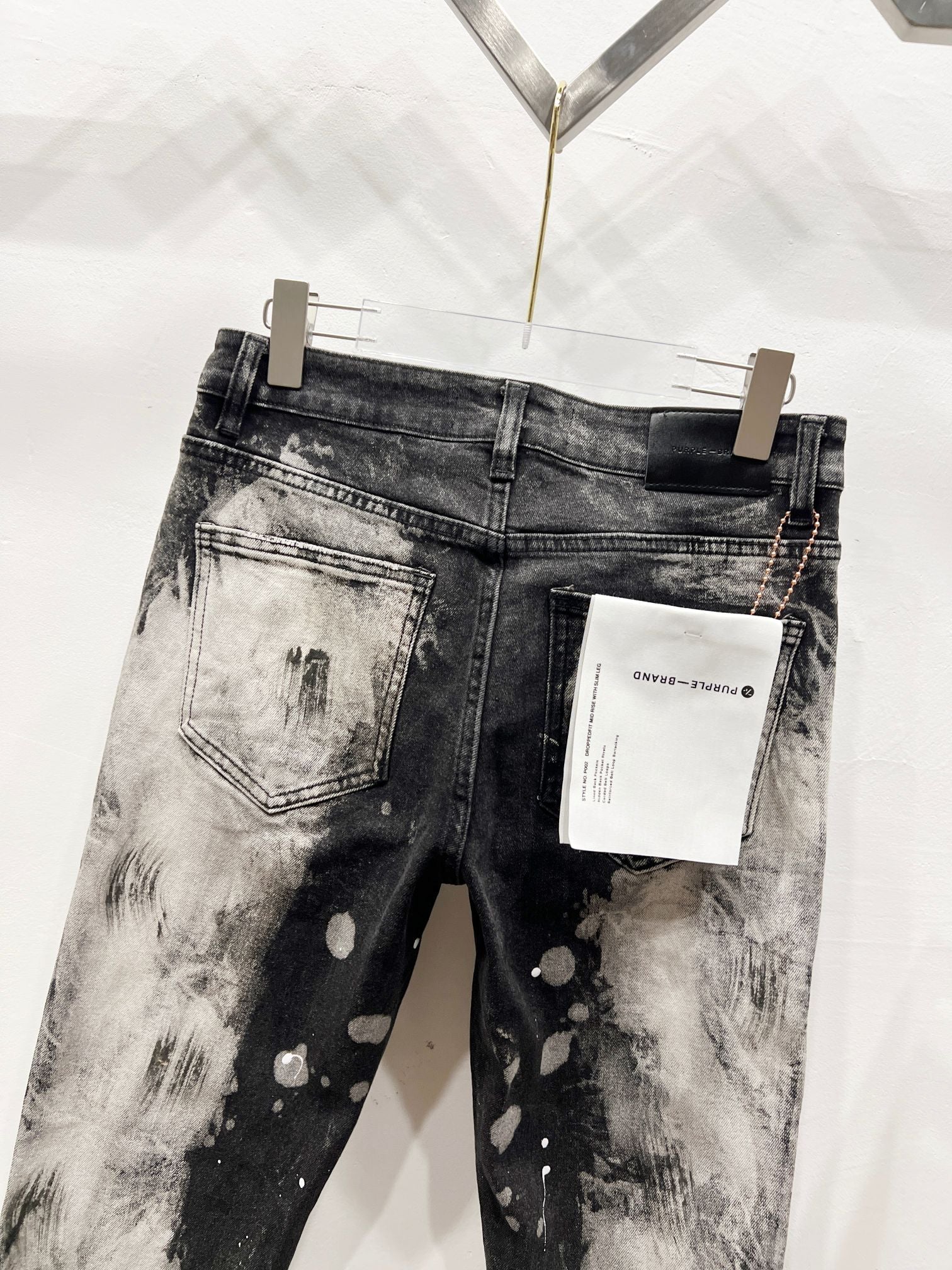 Pre-Owned Purple Brand Distressed Slim-Fit Jeans – Washed Black Ink Effect, Contemporary Streetwear
