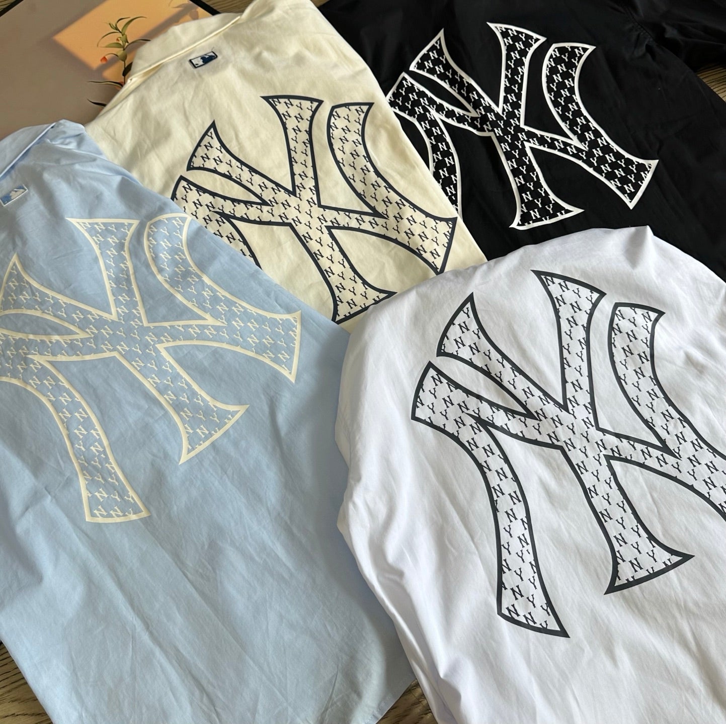 Pre-Owned MLB NY Logo Embroidered Shirt – Casual Button-Up with Chest Pocket Patch, Unisex Style