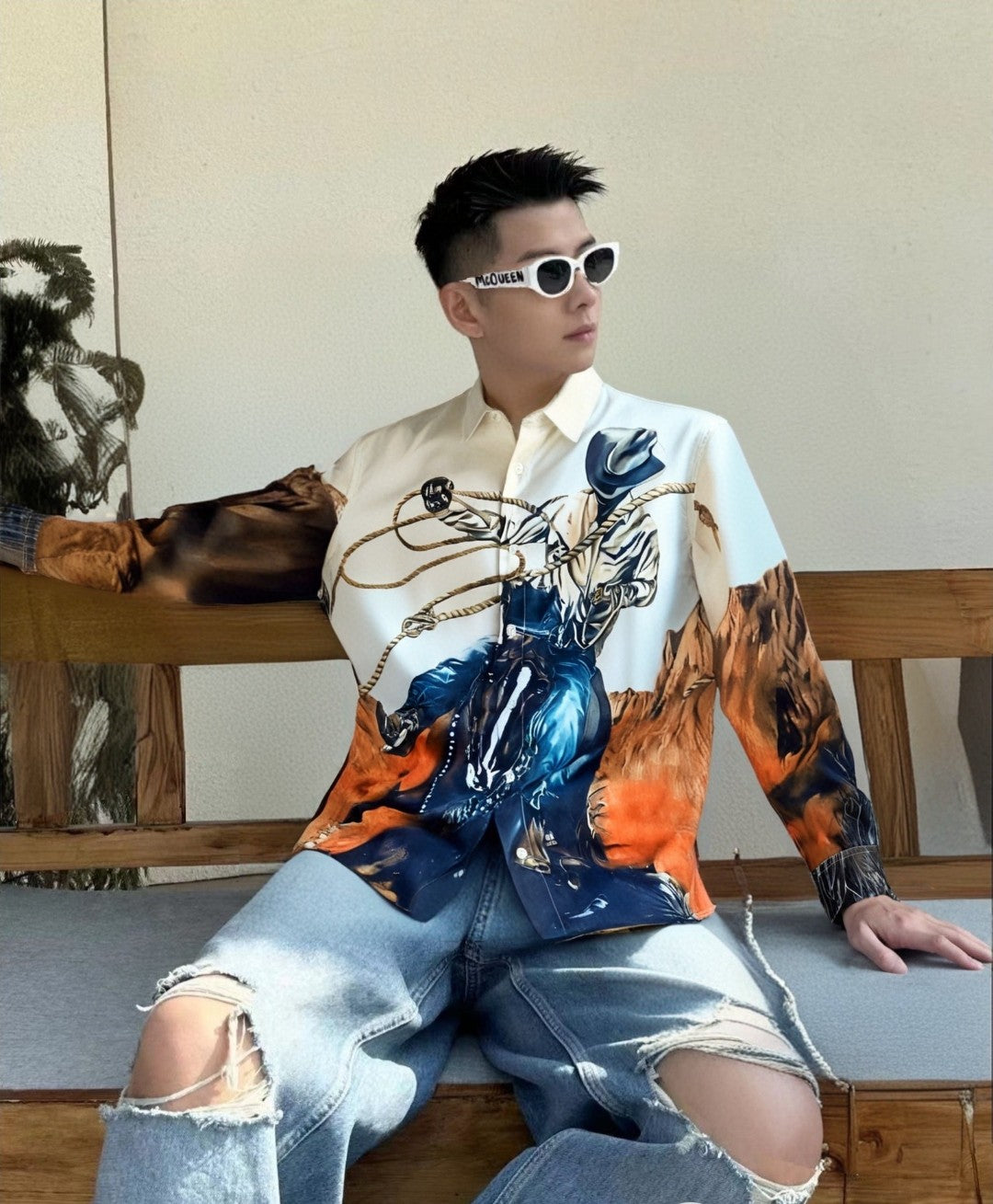 Pre-Owned Louis Vuitton Western Cowboy Digital Print Long Sleeve Shirt