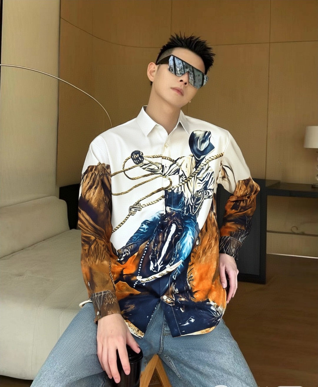 Pre-Owned Louis Vuitton Western Cowboy Digital Print Long Sleeve Shirt