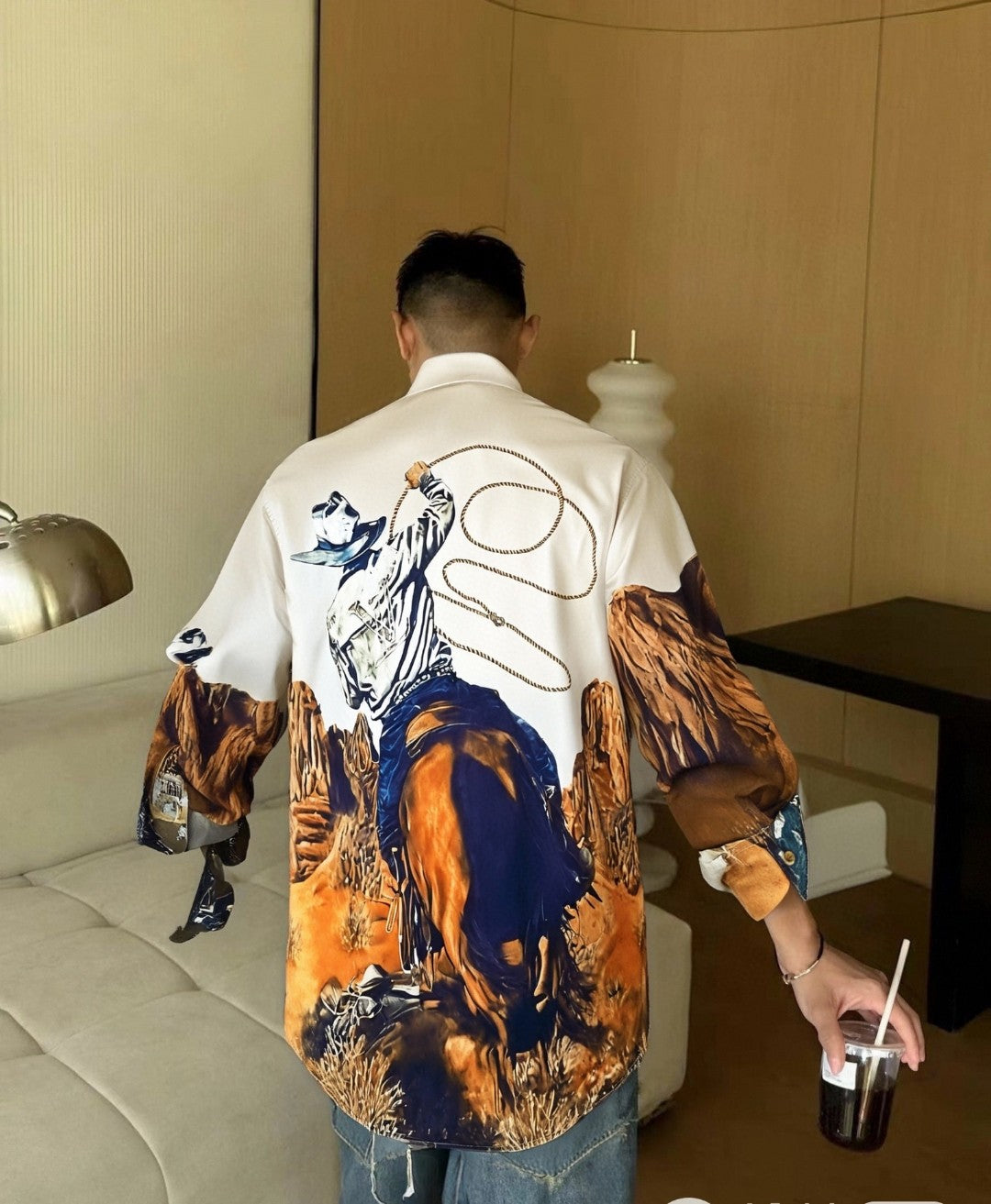 Pre-Owned Louis Vuitton Western Cowboy Digital Print Long Sleeve Shirt