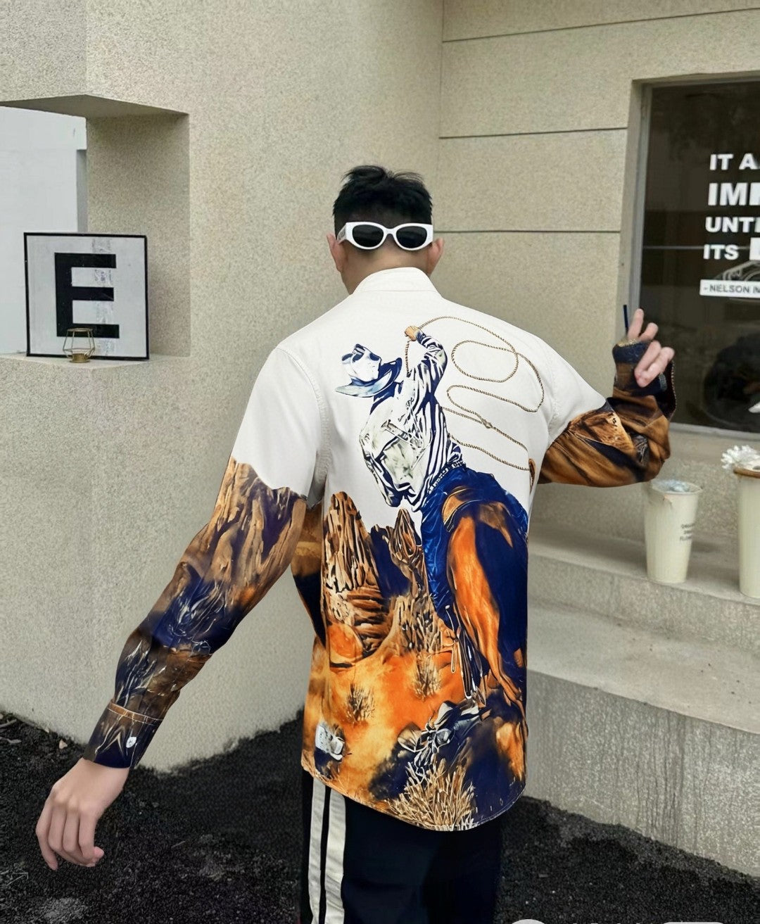 Pre-Owned Louis Vuitton Western Cowboy Digital Print Long Sleeve Shirt