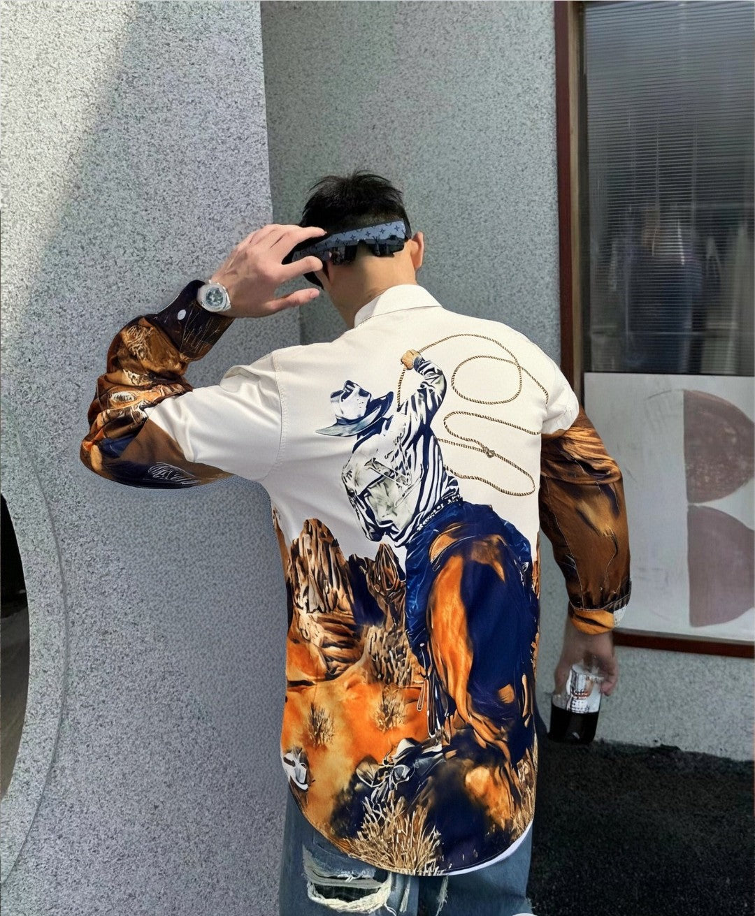 Pre-Owned Louis Vuitton Western Cowboy Digital Print Long Sleeve Shirt