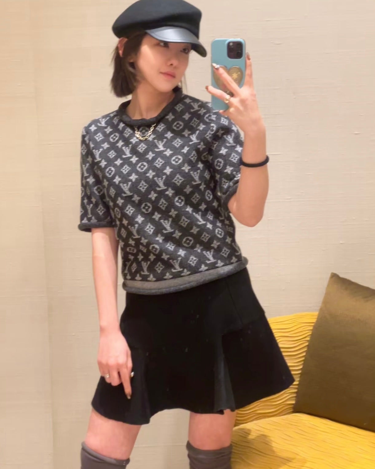Pre-Owned LV Monogram Jacquard Knit T-Shirt – Luxury Short-Sleeve Top, Like New