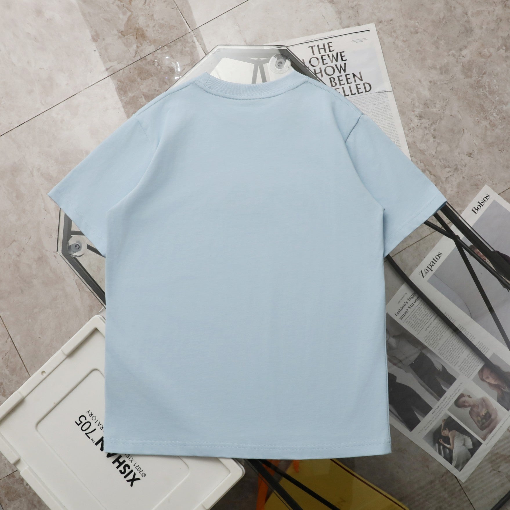 Pre-Owned Dior Embroidered Logo T-Shirt – Light Blue Crew Neck Tee, Minimalist Luxury Style