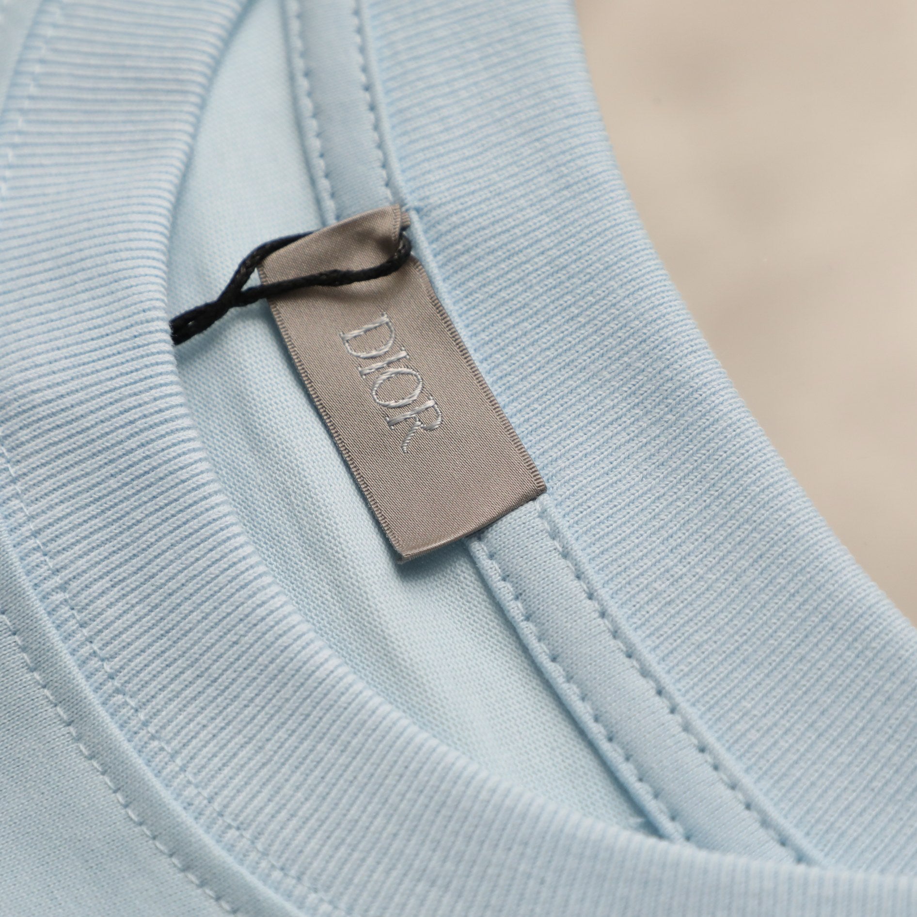 Pre-Owned Dior Embroidered Logo T-Shirt – Light Blue Crew Neck Tee, Minimalist Luxury Style