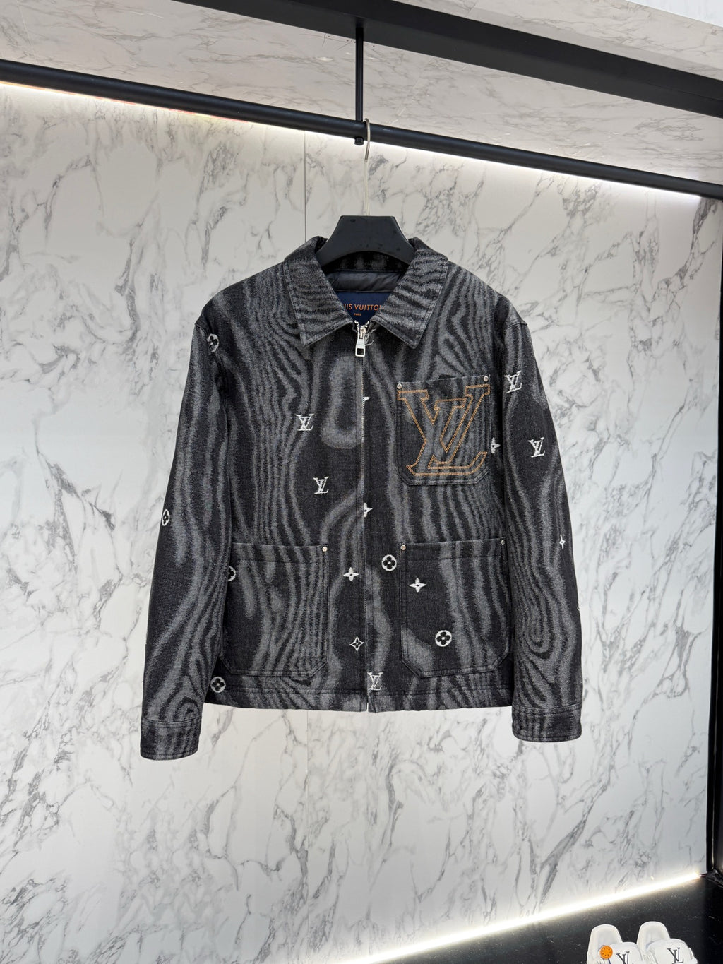 Pre-Owned LV Monogram Re-Nylon Down Jacket – Luxury Feather Puffer with Metallic Accents, Like New