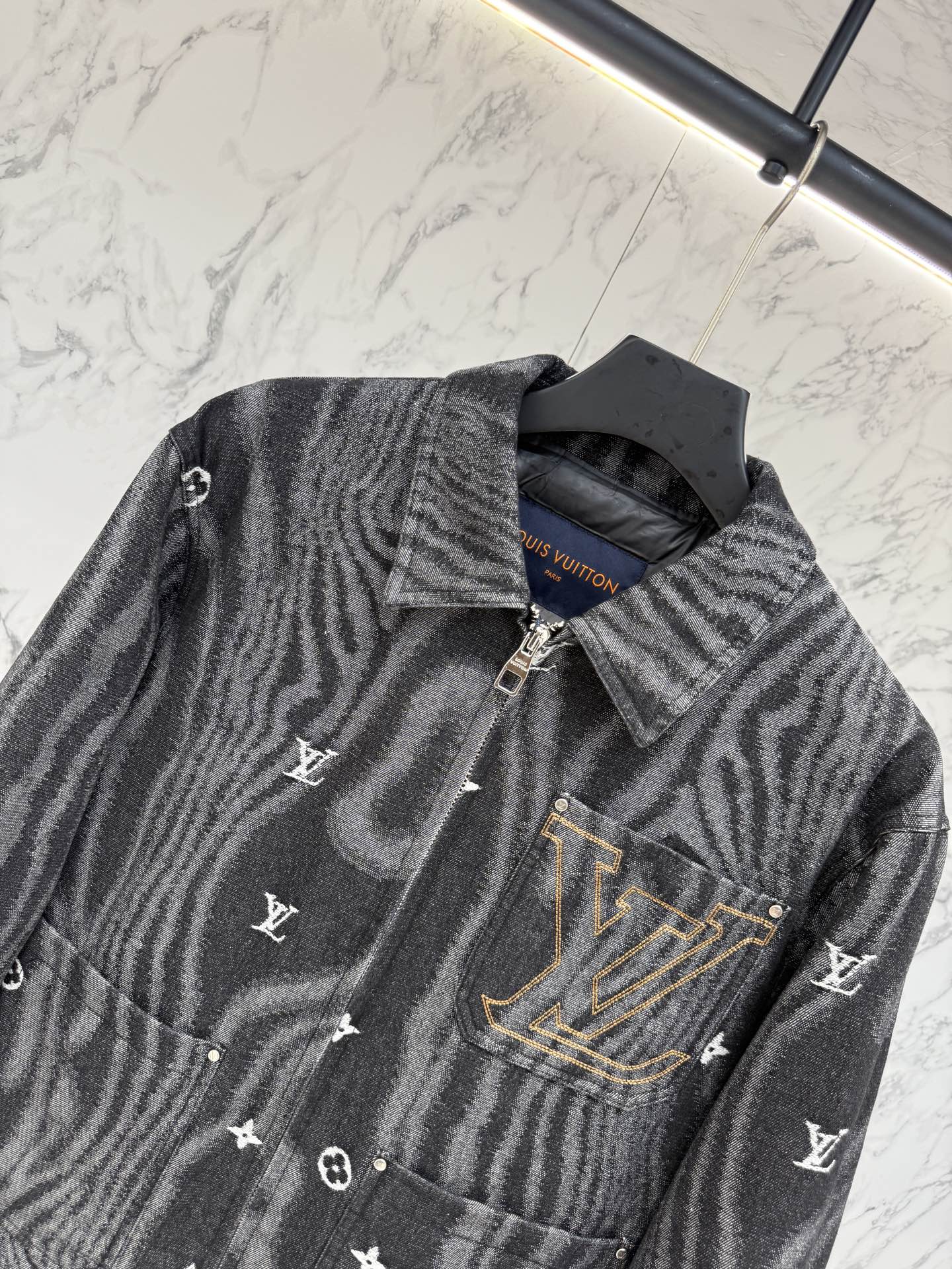 Pre-Owned LV Monogram Re-Nylon Down Jacket – Luxury Feather Puffer with Metallic Accents, Like New
