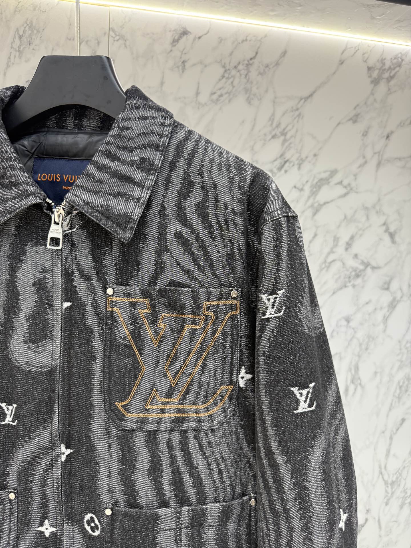 Pre-Owned LV Monogram Re-Nylon Down Jacket – Luxury Feather Puffer with Metallic Accents, Like New