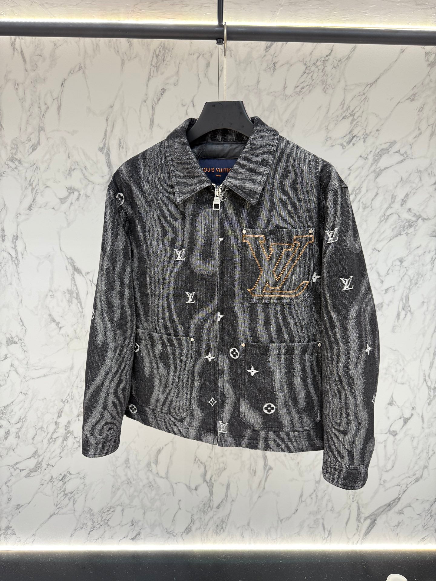 Pre-Owned LV Monogram Re-Nylon Down Jacket – Luxury Feather Puffer with Metallic Accents, Like New