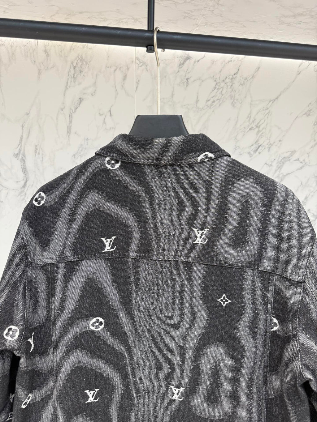 Pre-Owned LV Monogram Re-Nylon Down Jacket – Luxury Feather Puffer with Metallic Accents, Like New