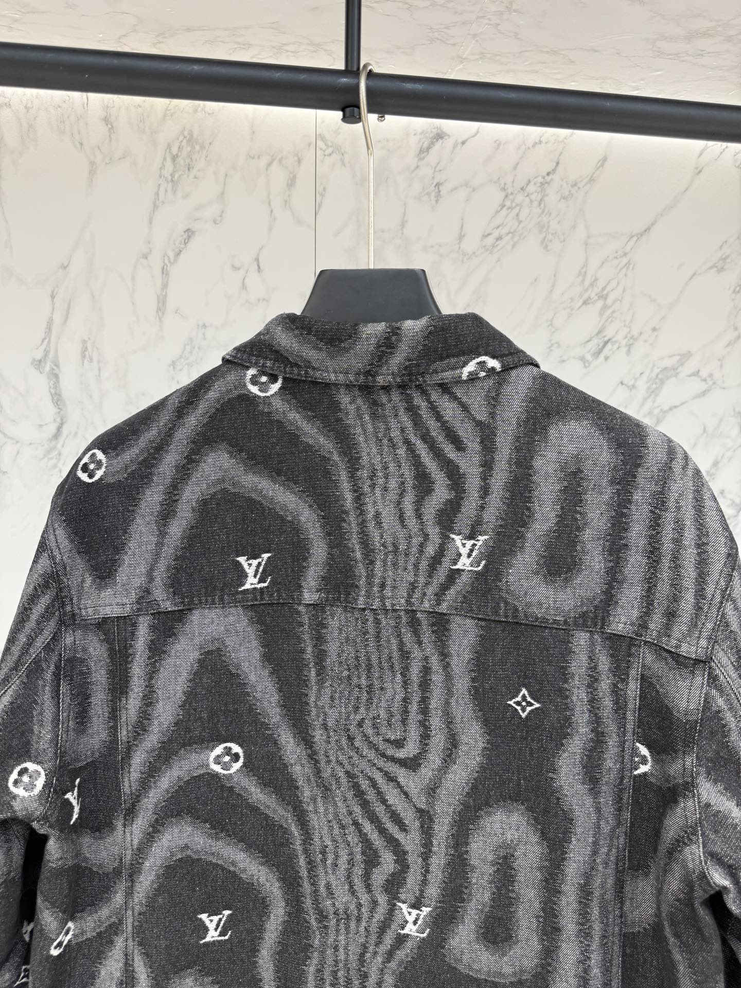 Pre-Owned LV Monogram Re-Nylon Down Jacket – Luxury Feather Puffer with Metallic Accents, Like New