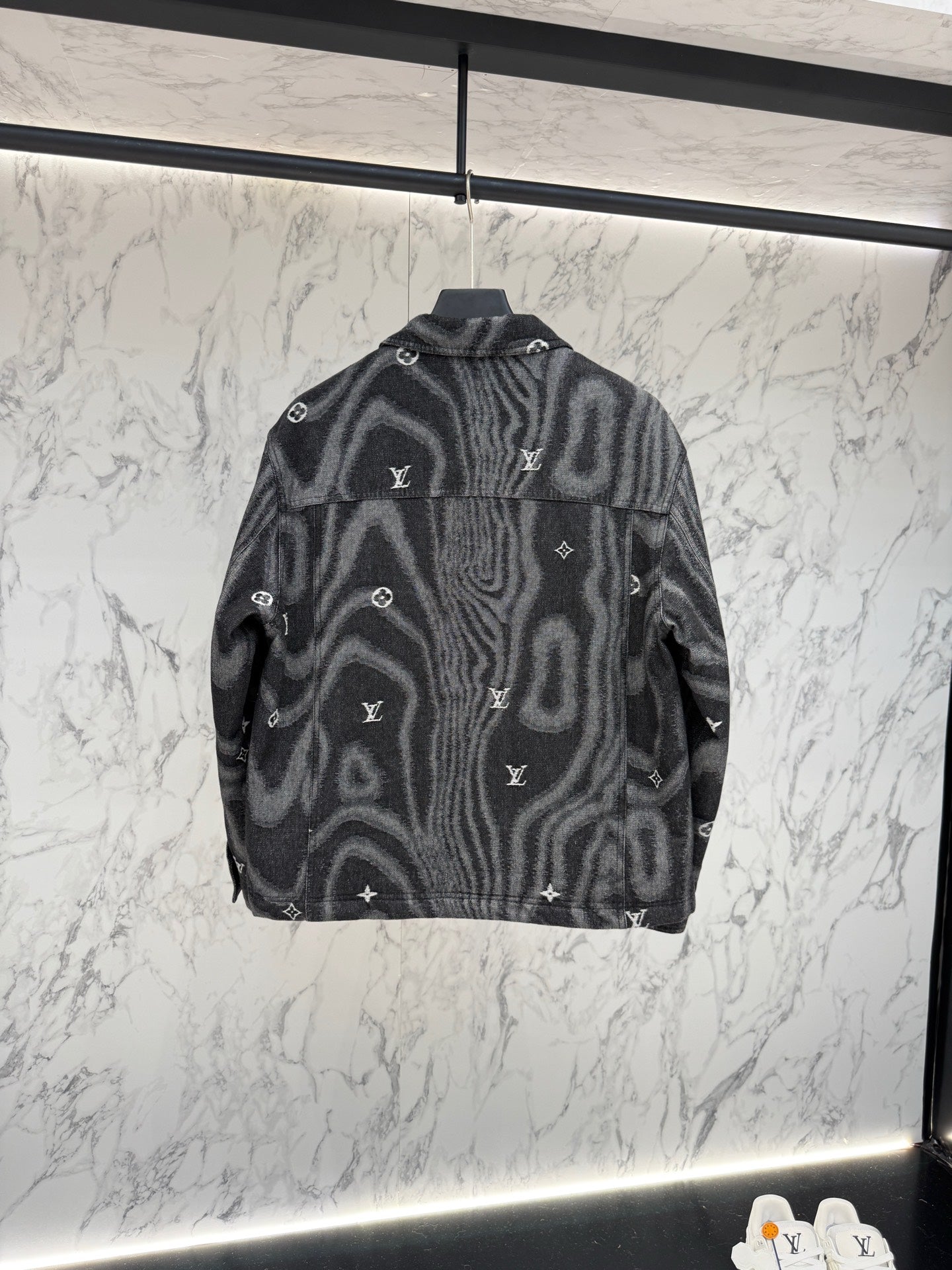 Pre-Owned LV Monogram Re-Nylon Down Jacket – Luxury Feather Puffer with Metallic Accents, Like New