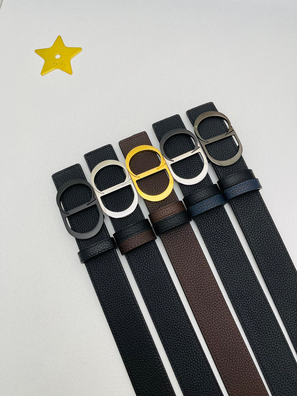 Pre-Owned Dior Men’s Reversible Calfskin Leather Belt with Solid Brass Buckle, 3.5cm Width