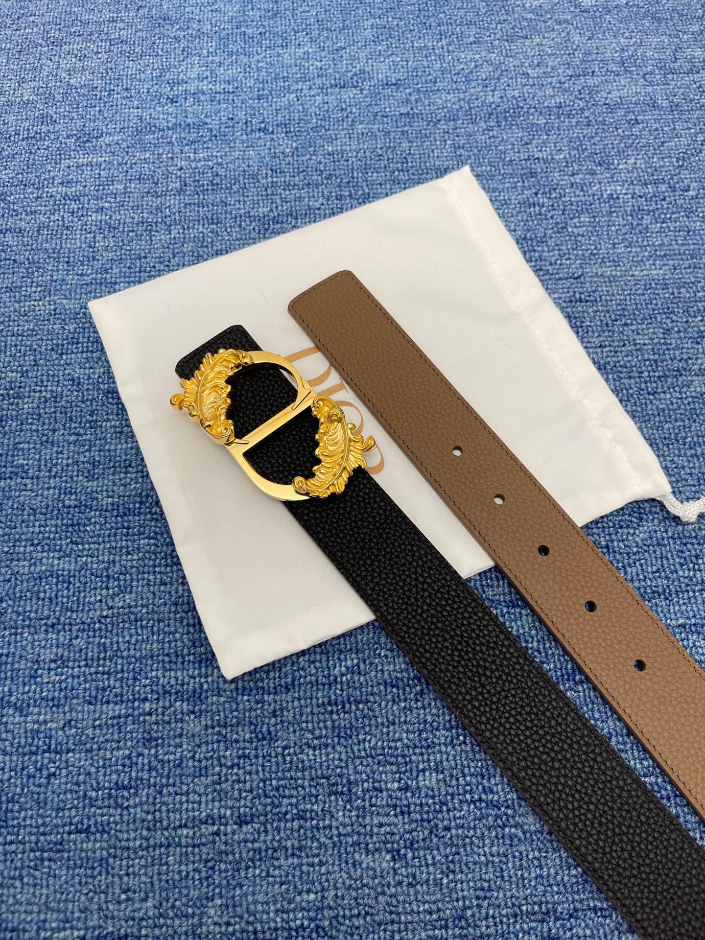 Pre-Owned Dior Men’s Calfskin Leather Belt with Gold-Finish Brass Buckle, 3.5cm Width