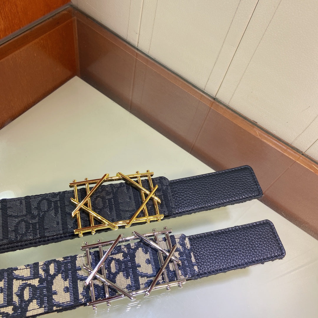 Pre-Owned Dior Men’s Reversible Belt 3.5cm with Signature Canvas & Calfskin, Brass Buckle
