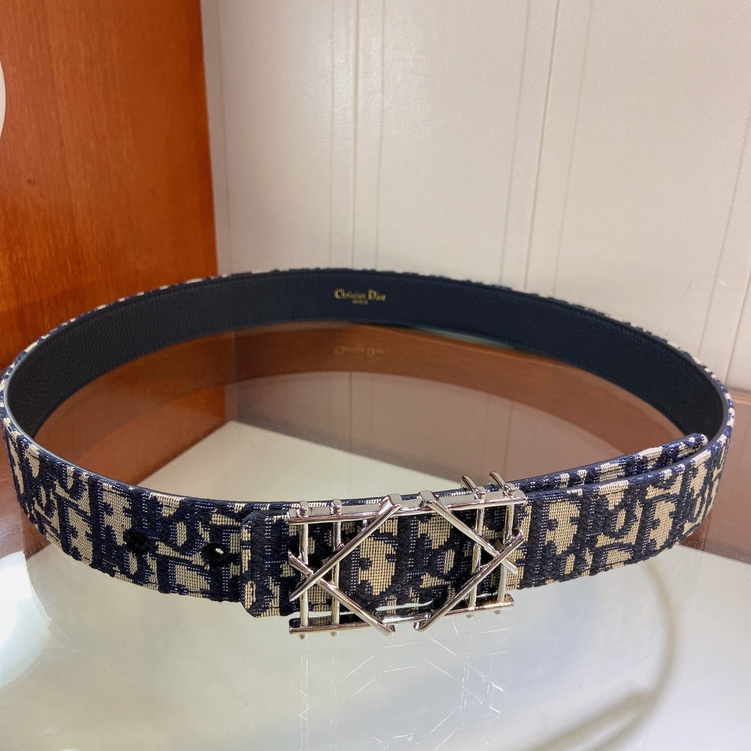 Pre-Owned Dior Men’s Reversible Belt 3.5cm with Signature Canvas & Calfskin, Brass Buckle