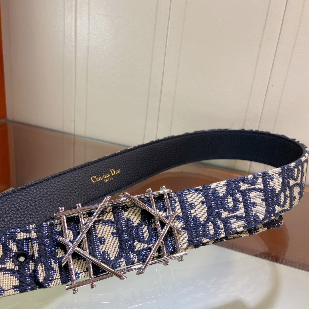 Pre-Owned Dior Men’s Reversible Belt 3.5cm with Signature Canvas & Calfskin, Brass Buckle