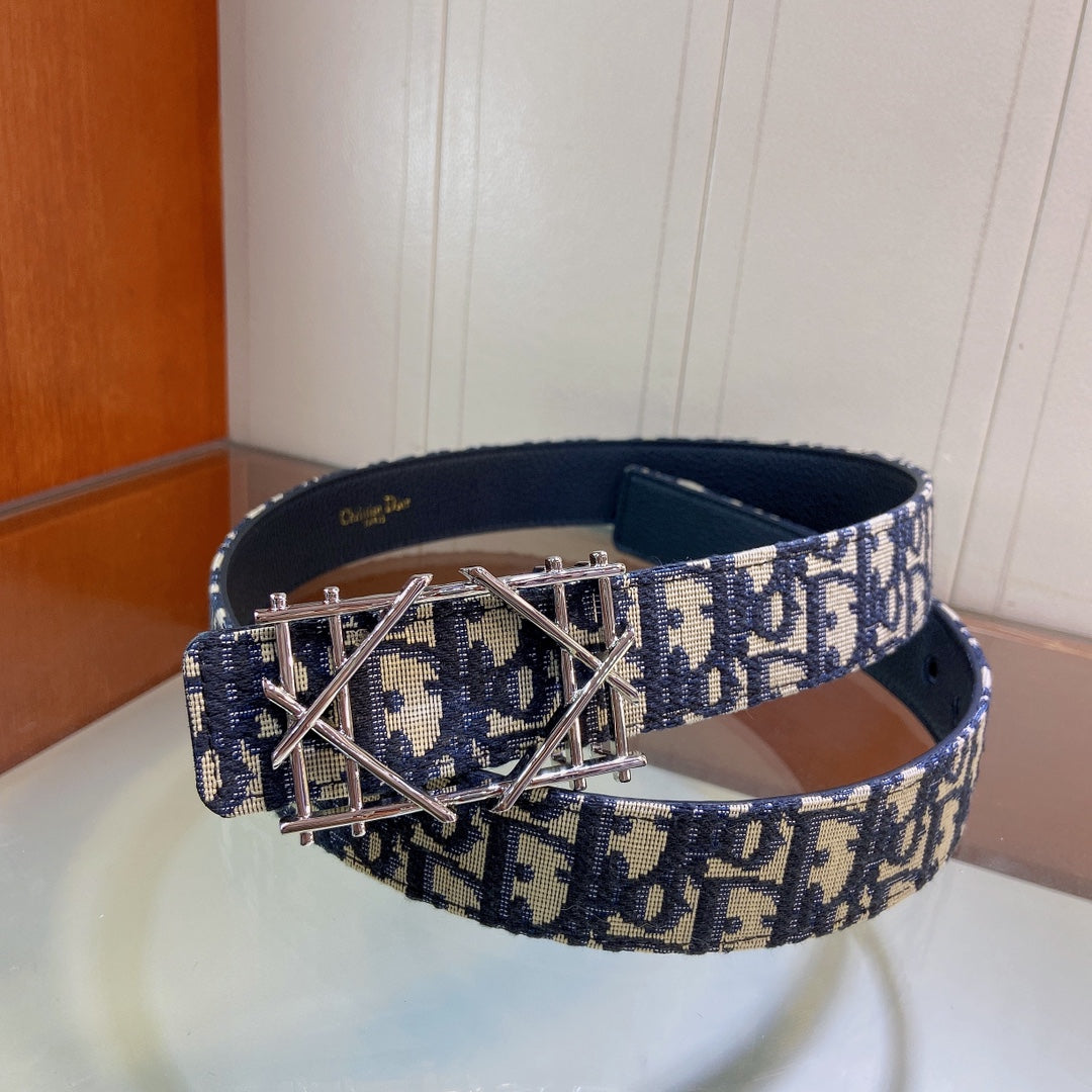 Pre-Owned Dior Men’s Reversible Belt 3.5cm with Signature Canvas & Calfskin, Brass Buckle