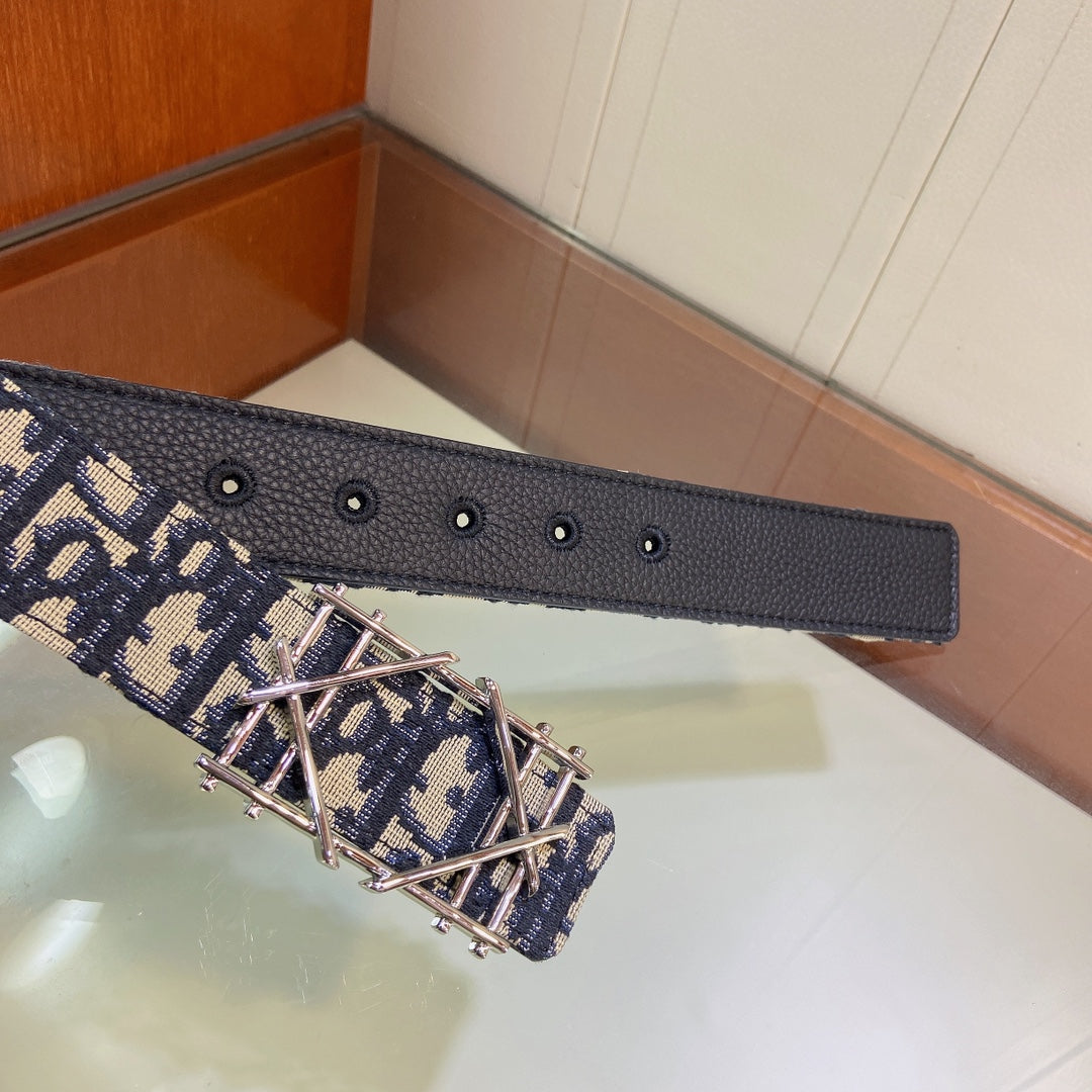 Pre-Owned Dior Men’s Reversible Belt 3.5cm with Signature Canvas & Calfskin, Brass Buckle