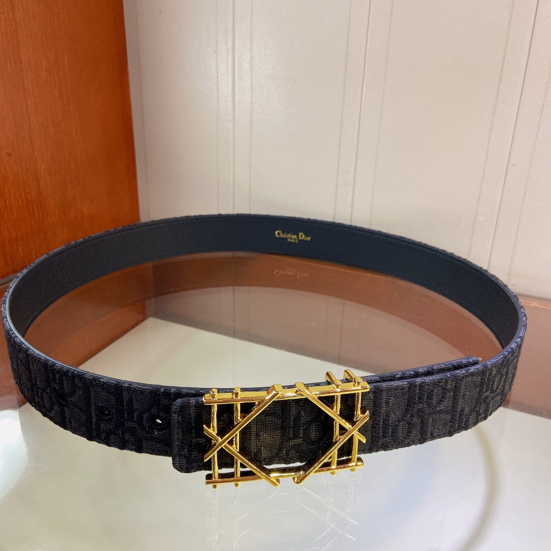 Pre-Owned Dior Men’s Reversible Belt 3.5cm with Signature Canvas & Calfskin, Brass Buckle