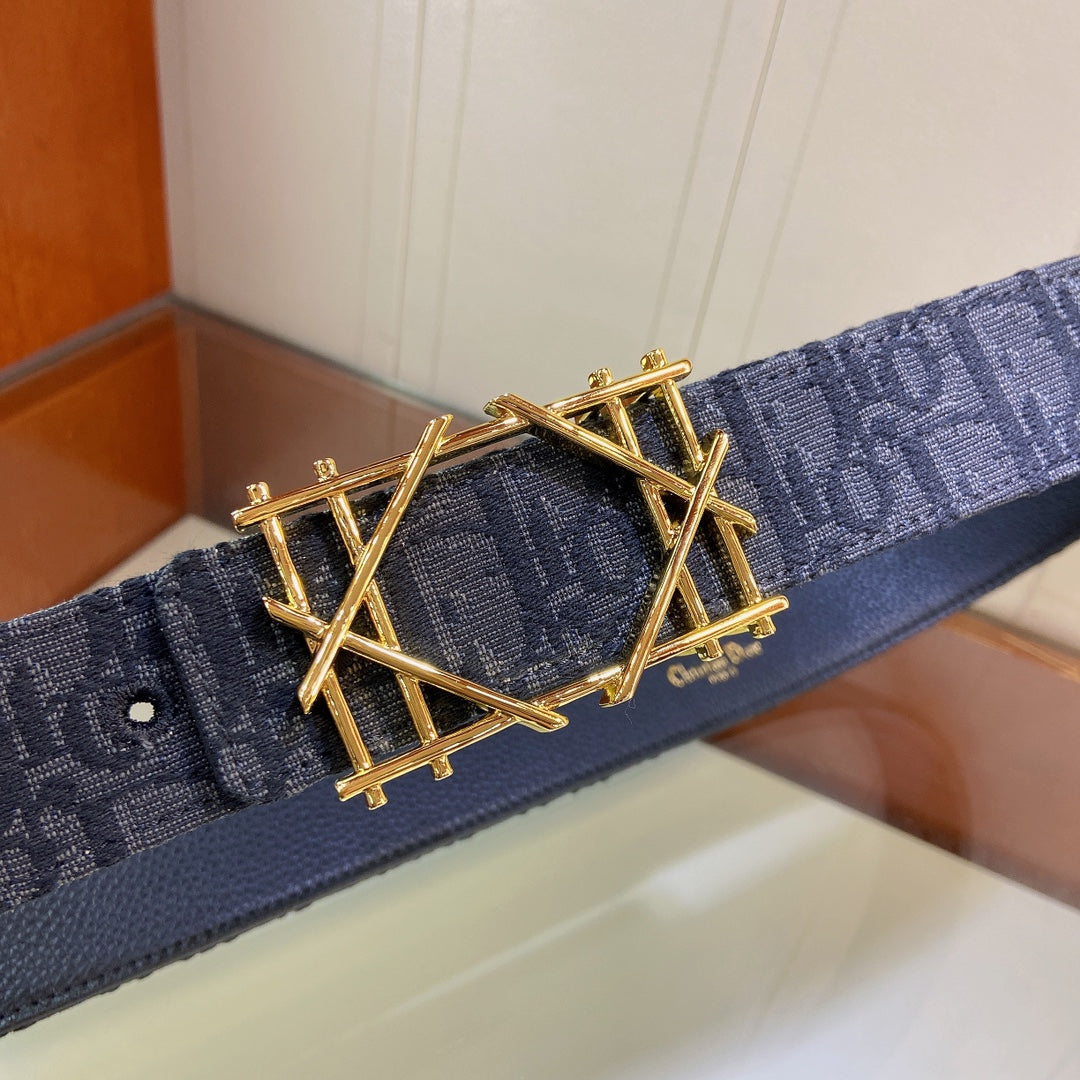 Pre-Owned Dior Men’s Reversible Belt 3.5cm with Signature Canvas & Calfskin, Brass Buckle